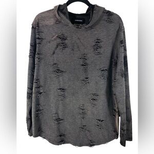 Carbon Men’s Medium Distressed Charcoal Gray Grunge Streetwear Trashed Hoodie